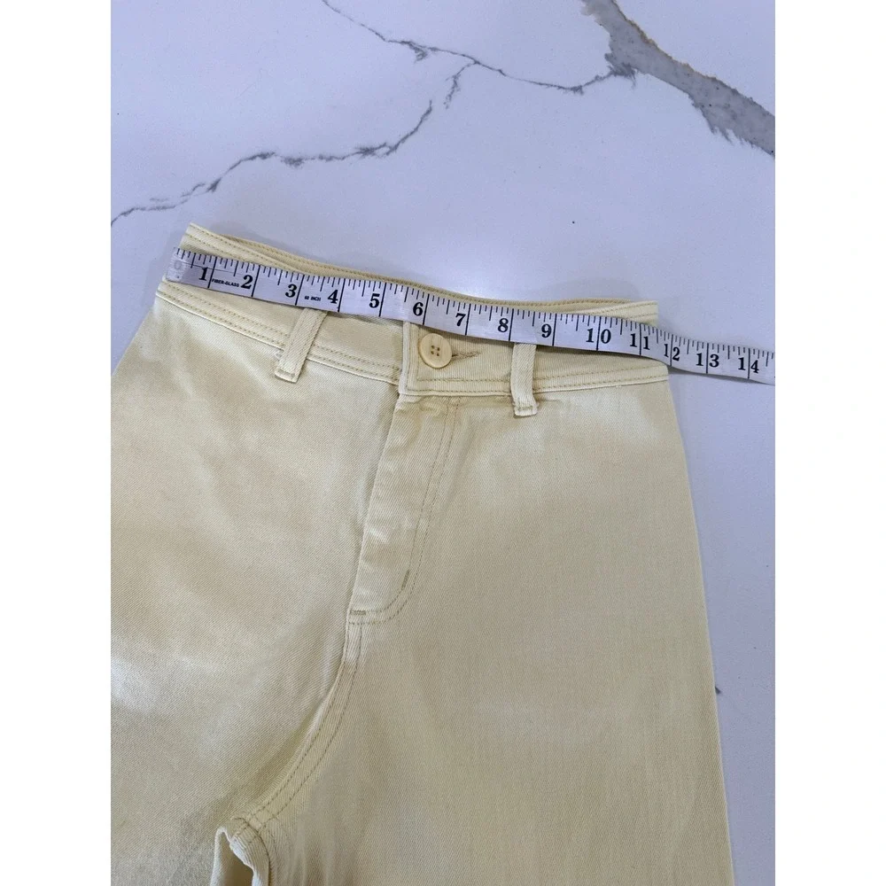 Miou Muse Pale Yellow High‎ Waisted Wide Leg Raw Hem Cropped Jeans Small